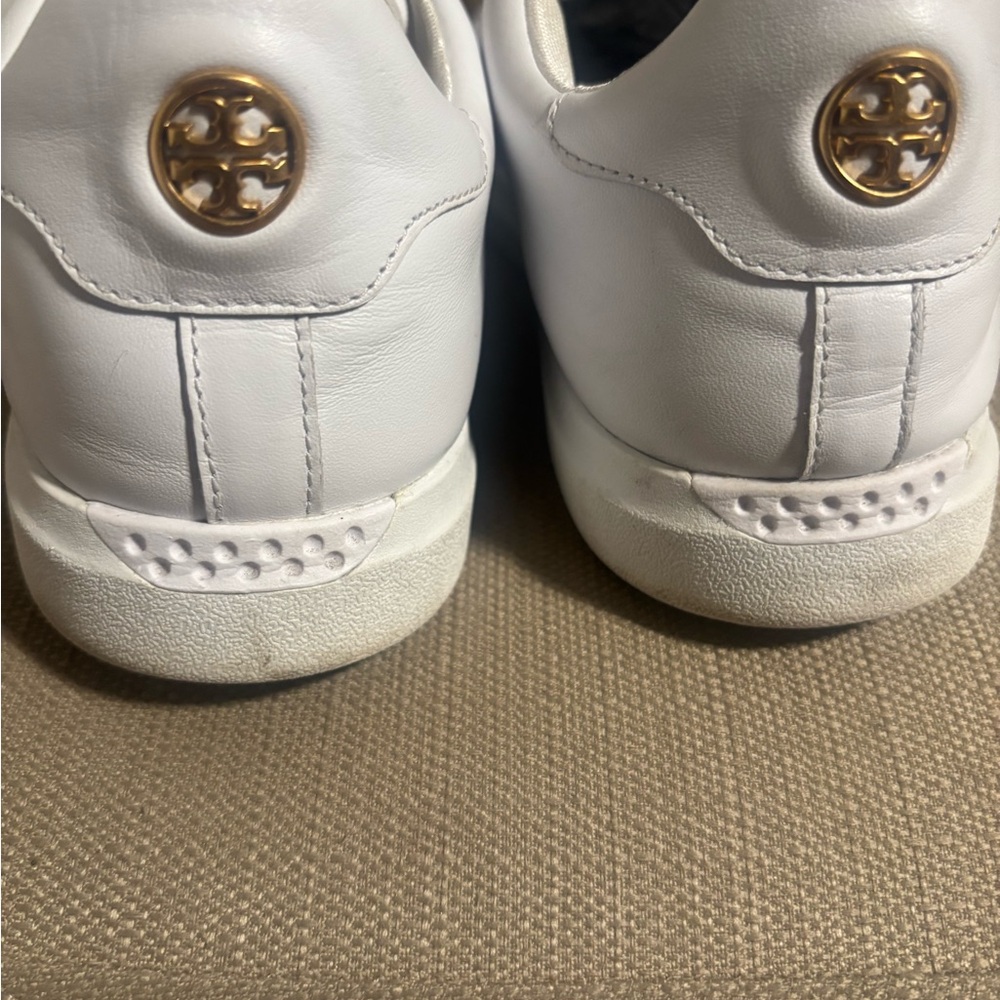 Tory Burch White Leather Sneakers with Gold Emblem